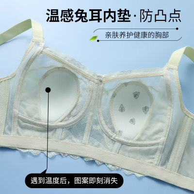 0.3CM超薄透明蕾丝刺绣内衣女无钢圈 大胸显小兔耳朵文胸聚拢