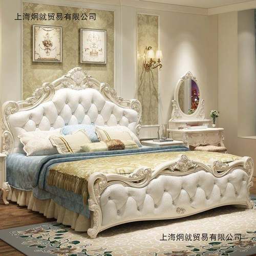 欧式现代床简约床实木公主床简欧双床粉色XMX皮人婚主卧家具组合