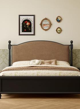 法式复古床m双人床黎主卧1.8美式实木床软包黑色巴床现代黑色柏林