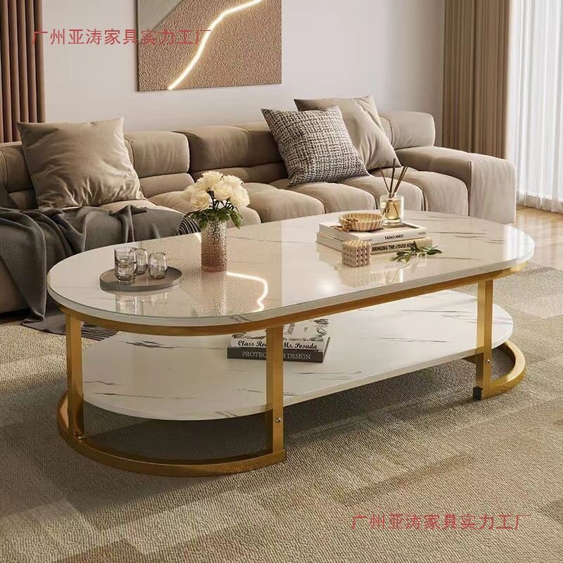 奶油风仿大理石茶几简约客厅小户型家用小圆桌现代轻奢边几桌子