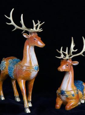 品杨铜记全工铜禄路高升摆件铜对鹿梅花鹿艺0117鹿摆件