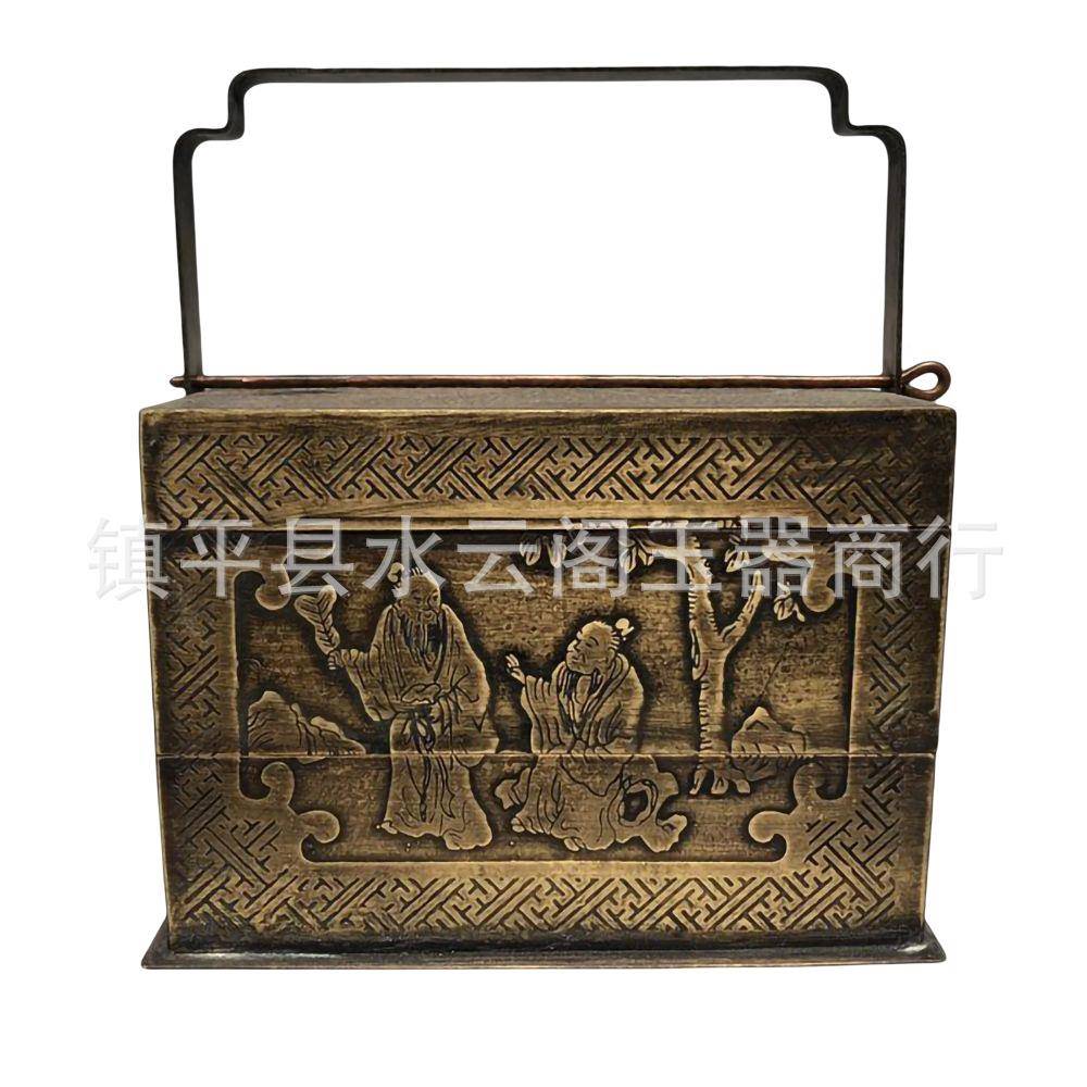 新中式铜提盒摆书件样板间房卧室工艺品件家摆居DF20189-玄关软装