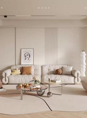 色法式简复大TYS古黑三人云朵沙发极设计师小户型客厅轻奢中古皮