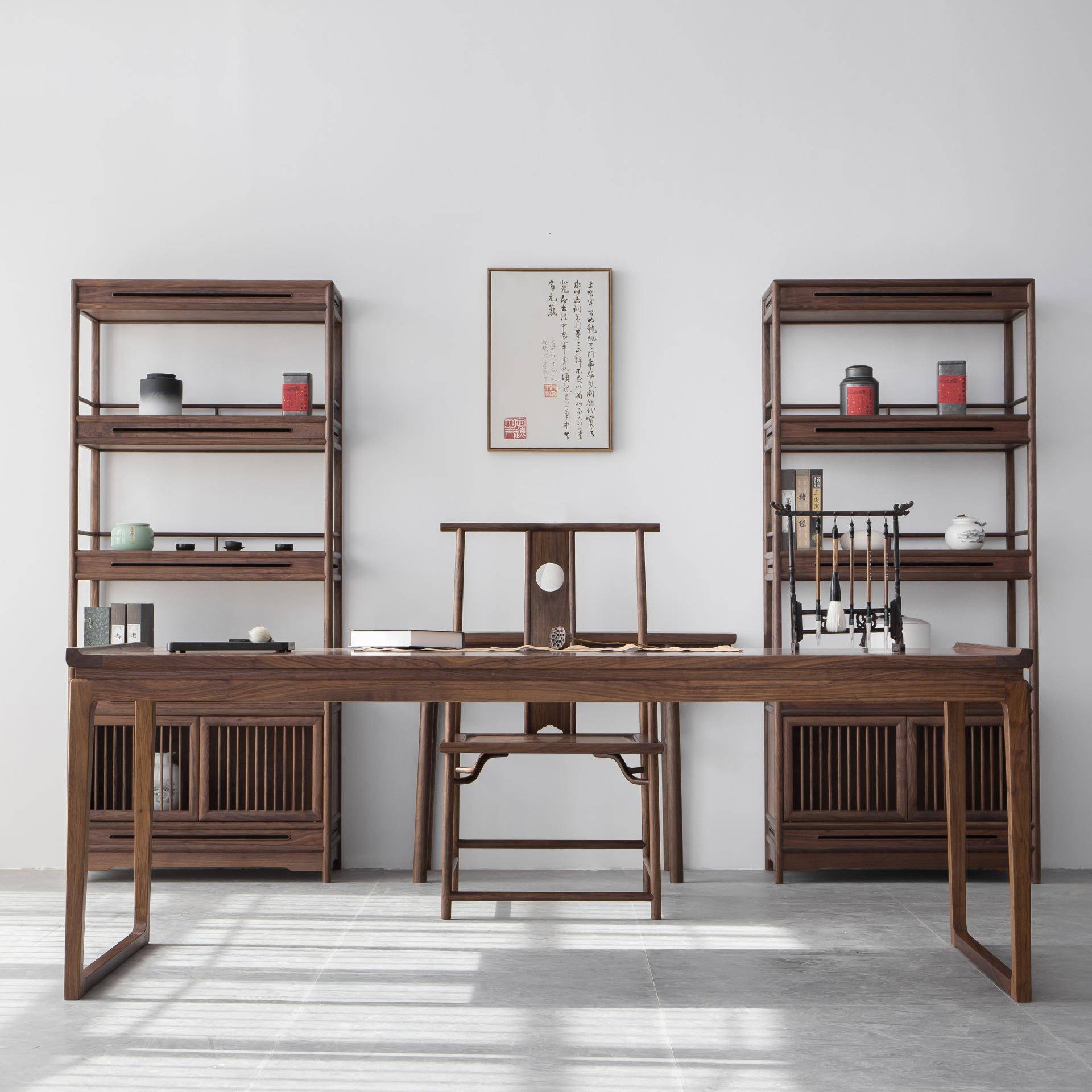 桌新房式老榆21562木书黑胡桃木实木书桌书家具套中装组合办公桌