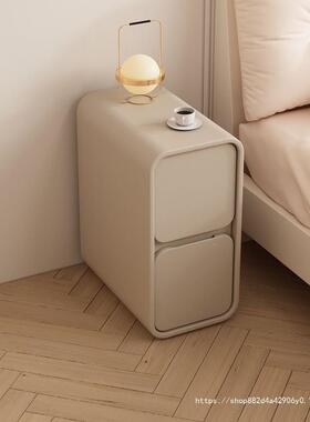 油床头柜简夹缝现代实奶木约床边柜小型床边超窄2c0m迷FZV你收纳