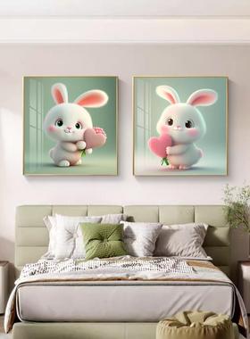 前孩兔J492无量女房间装饰童画现代简约卧室床萌头壁画可爱宠儿房