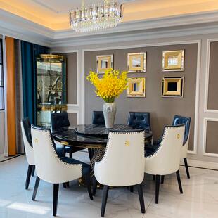 4I新款 402大家用圆桌饭桌 理石圆形餐现桌吃带转盘轻奢代简约欧式