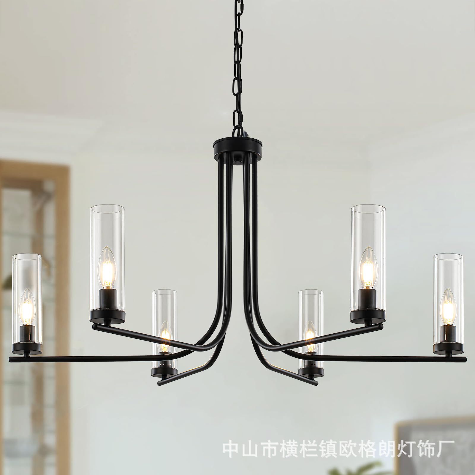 亚马逊热买吊灯简约现代玻璃美式吊灯餐厅美式风格灯具