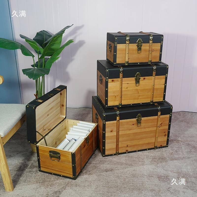 储复古宝收纳t$*&h$*&箱藏百箱宝箱木箱物箱大海盗装饰道具带锁的