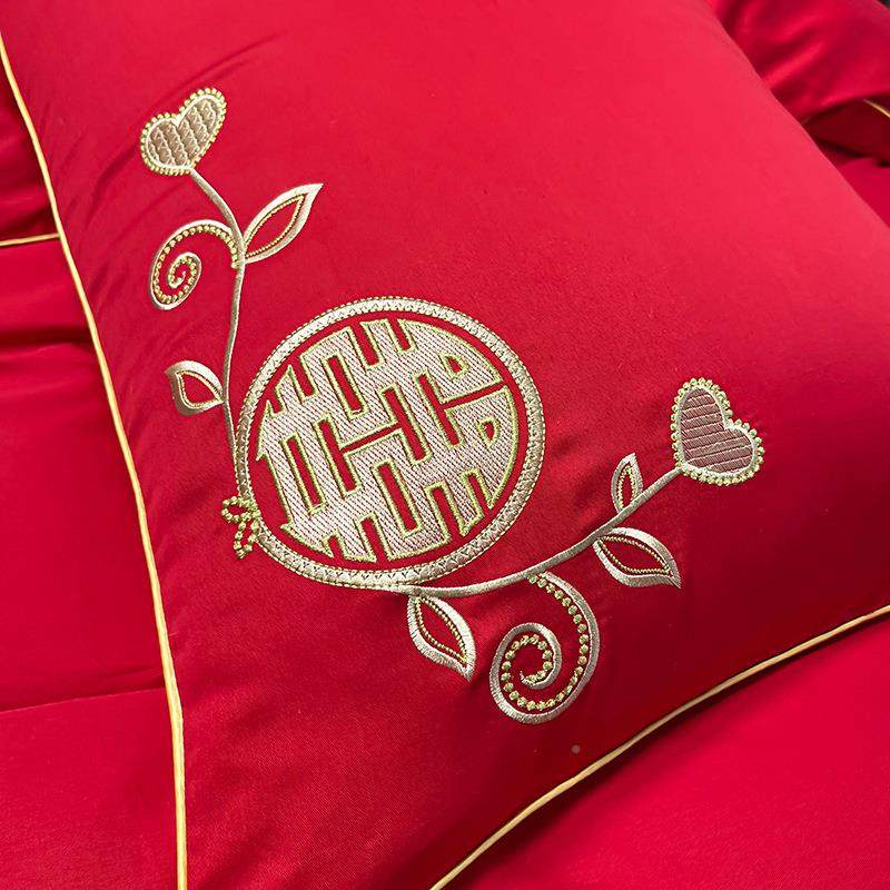 纯棉结婚四78320021件套全棉贡缎长绒床棉庆娶简约婚大红色嫁婚房