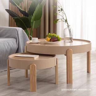 木奶油风茶几实木现代简约WFD家轻用奢极简卧室小桌户原型型圆组