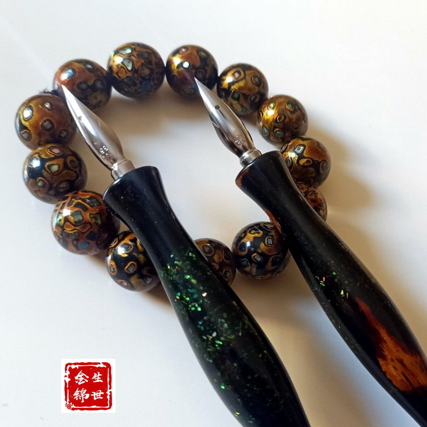 大漆螺钿手工木杆蘸水笔