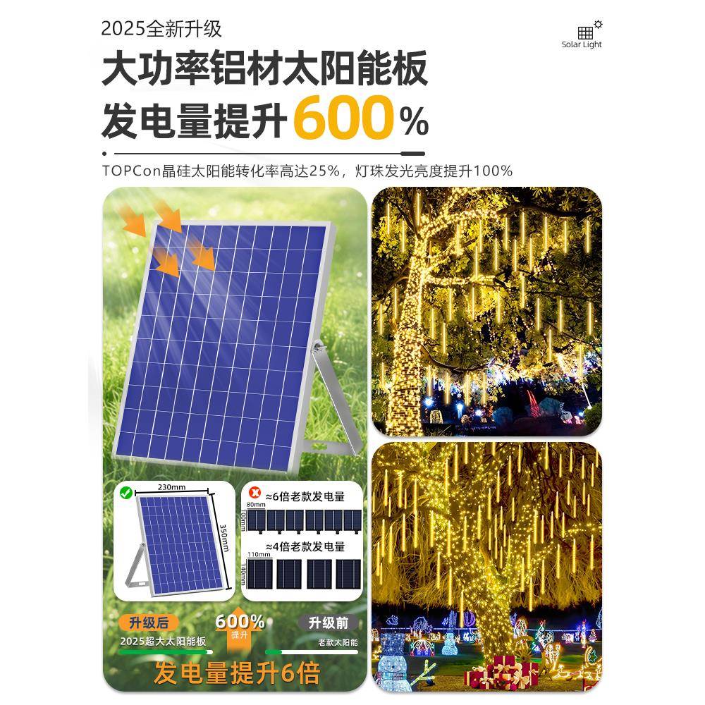 太阳能流星雨led灯闪灯灯串灯户防XY外水挂树上观彩灯氛围树灯景