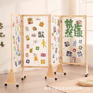 实木儿网格展移示架可动折叠货架幼园法作品展会落地676书架