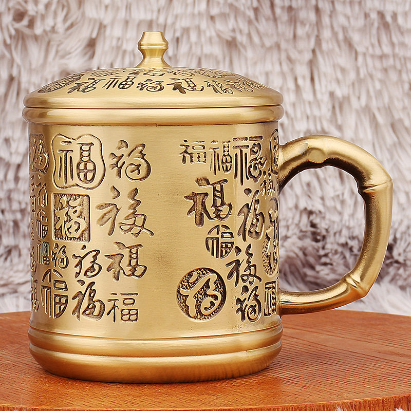 黄铜百福茶缸茶具摆件