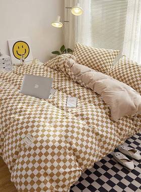 春款日式被简约水洗AL101120棉磨毛四件套学生宿舍床秋单套三床笠