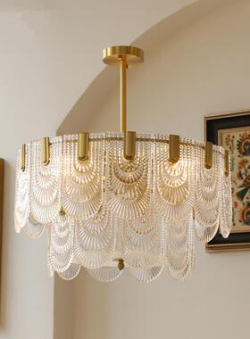 法式奢轻水复晶吊玻璃灯现代简约奶油风客厅餐厅81270卧室古全铜