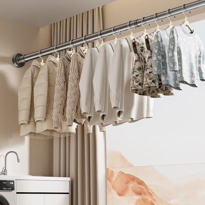 一根杆子晾衣架伸缩室内免打孔晾衣支撑阳台衣架墙上浴帘衣柜挂杆