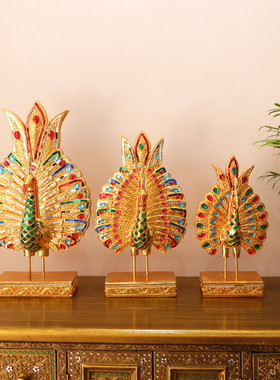 泰国孔雀摆件木雕玄关装饰品创意家居饰品摆设东南亚软装工艺礼品