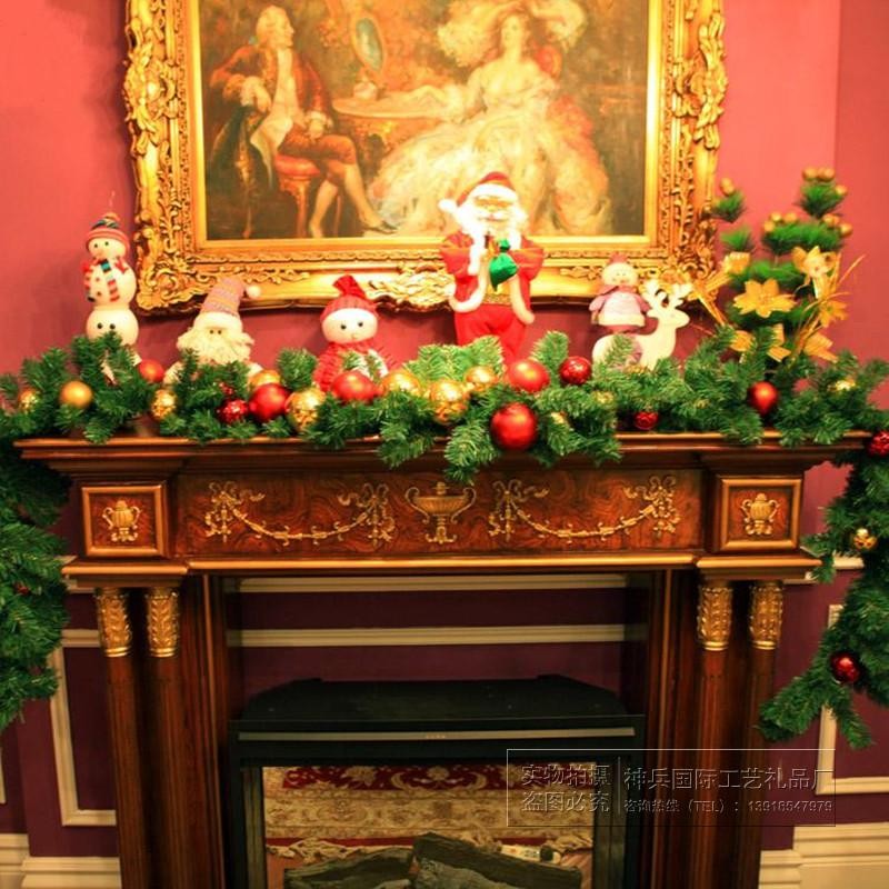 圣诞节商场门店门窗柱子挂饰圣诞藤条2.7米圣诞树装饰金红色套餐