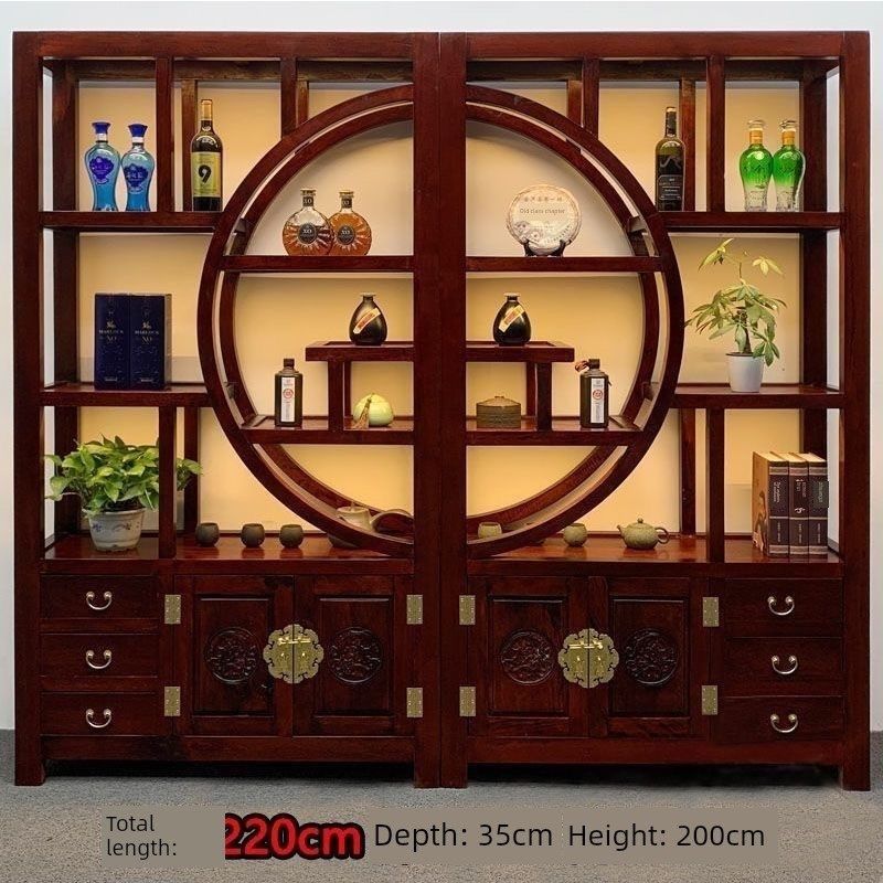 老船木博古架茶叶架子实木多宝阁古董架隔断展示架办公室玻璃书柜