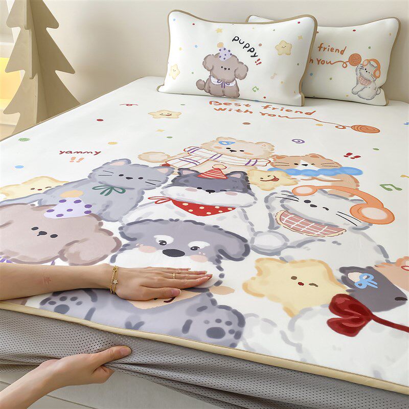 可爱冰丝凉席床笠三件套单人夏季2025新款学生宿舍卡通空调软席子