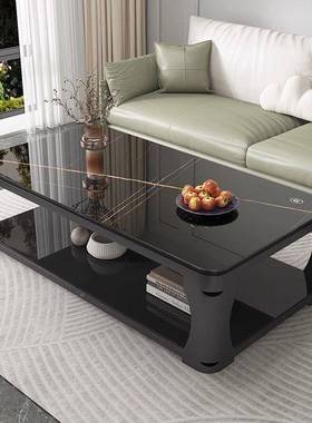 茶几家石用客厅简约现小代户型双层大钢化玻璃理长方形MOW茶台茶