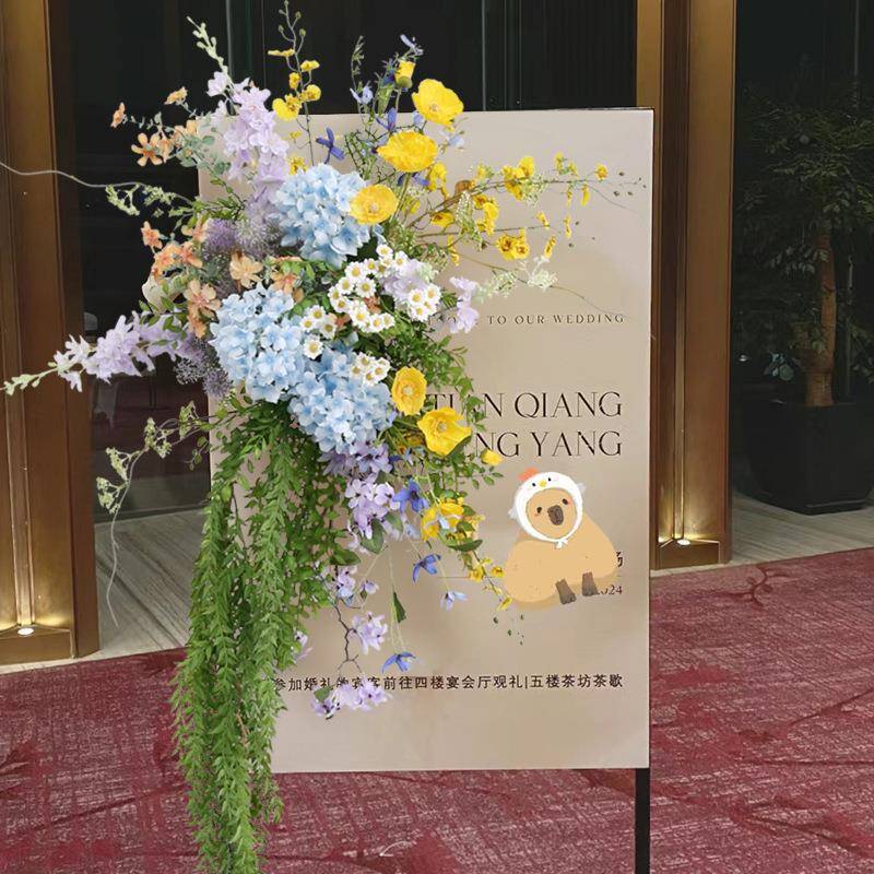 森1231系蓝色迎宾花婚背景壁挂垂吊花排店真铺花架水牌挂花仿艺假