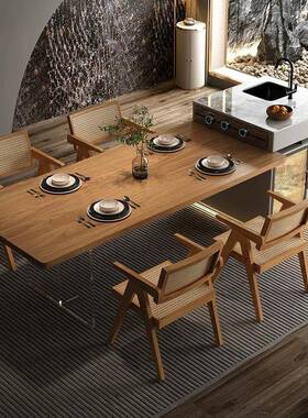 意式高端岛台桌一炉体可伸缩CZG带微波水槽实木餐桌餐家用沃顿岩