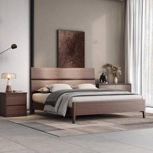 新中乌金木木床现代简JY-XD533约1.实8米单双人床主卧原木风高储