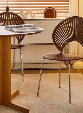 AL实木餐木椅ZFD贝壳椅背用简约靠餐桌椅子复家古中古茶桌轻奢感