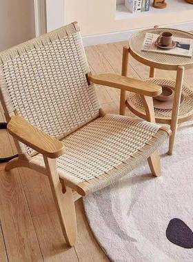 约实XVO木背藤编扶手椅家用客厅台靠椅简单人沙发椅懒人摇阳椅