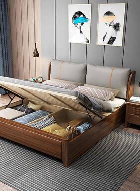 胡木桃软包WPY轻奢实木床现物代简约主卧双人大床中气式压高箱储