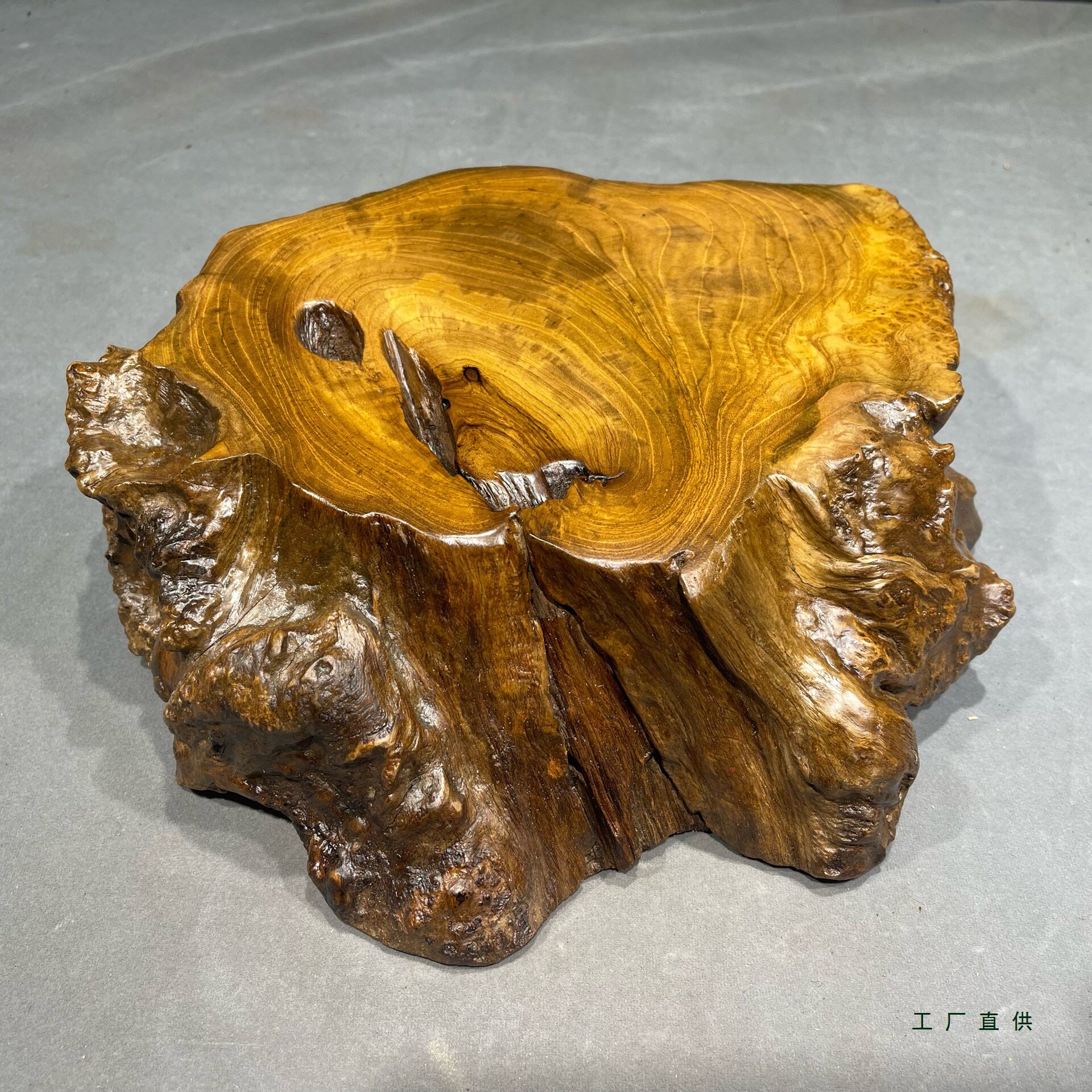 柚木实木树根落地花盆底座