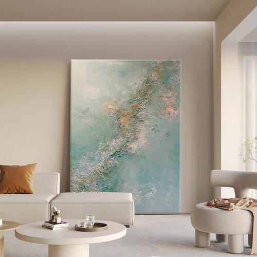 意极简CVP轻抽象客式厅挂画现代奢石砂肌理手绘油画入户玄关装饰