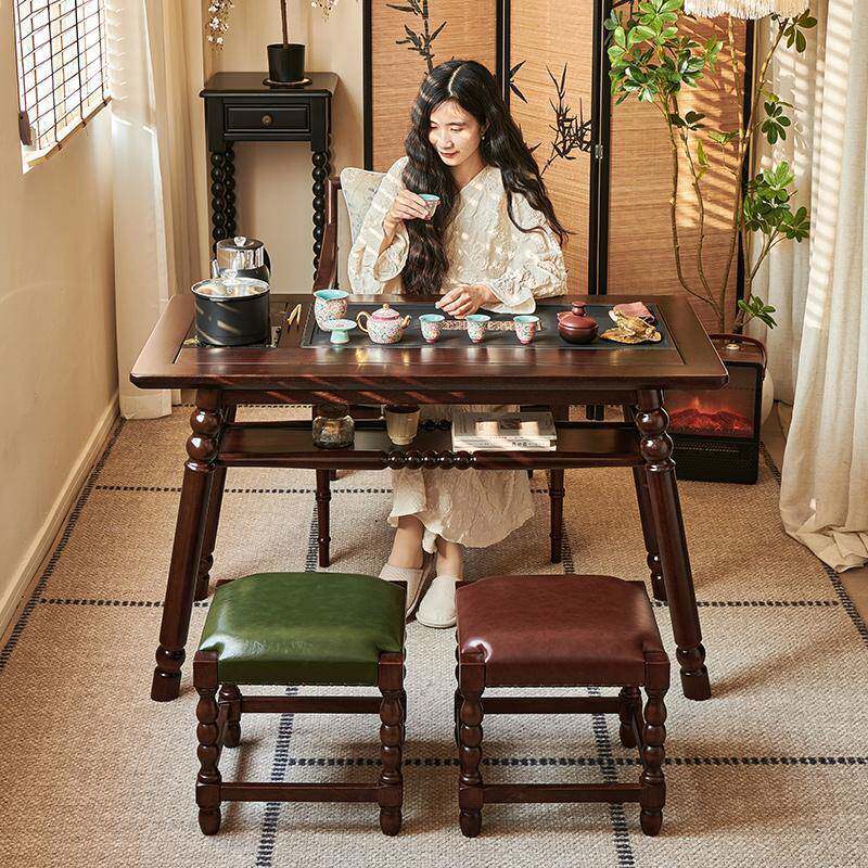 实全木茶桌泡茶台水壶一体阳台书桌两家用复烧古风1WTM.2米小用桌图片