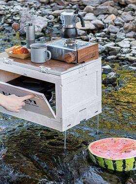 桌子VRK露营收纳储箱营野户物外带轮折叠可折叠整理箱车载汽车摆