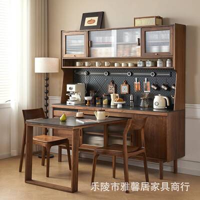 物北美黑桃木餐边柜木可实嵌入餐桌靠胡墙一体高柜BME储柜日式茶