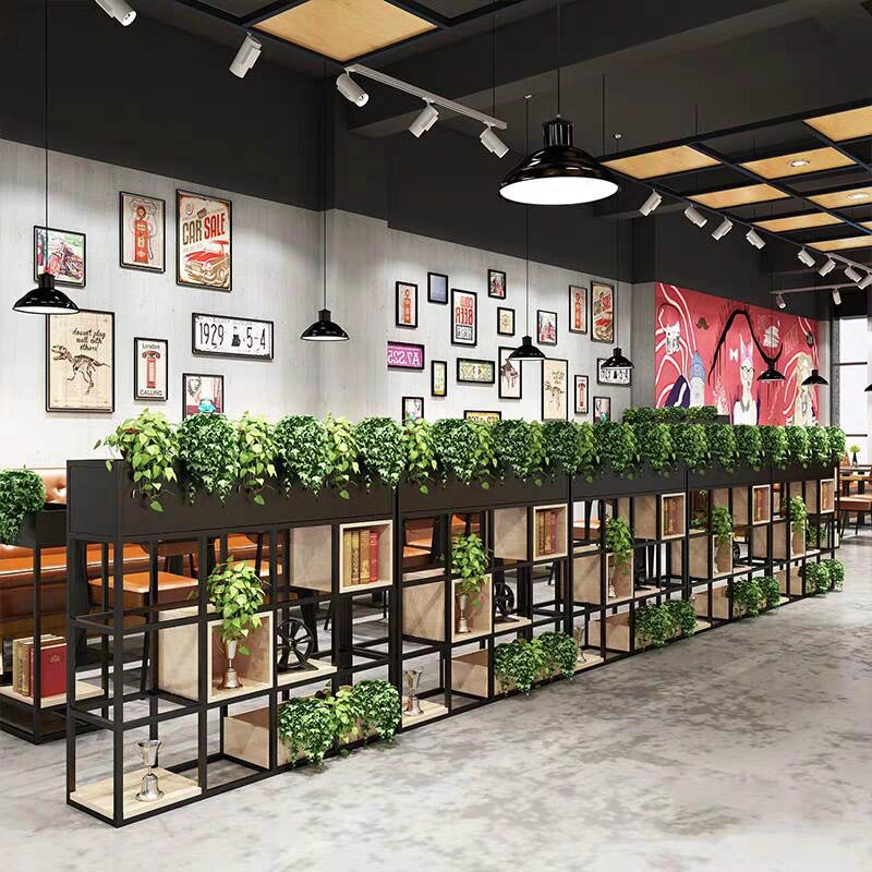 工业风铁艺置物架客厅隔断办公室落地展示架书架实木多层装饰架子