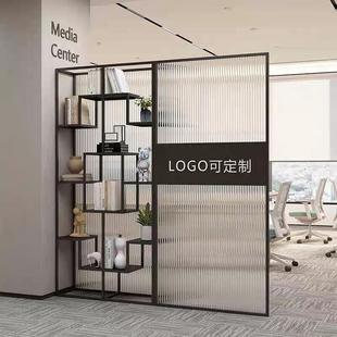 公司前台loo铁艺玻g璃隔断展示物架办室隔断屏公风展厅TXJ形象墙