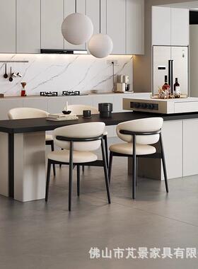 意餐现代岛台餐桌一体家岩用高端厨房餐厅JID黑色板中岛式台桌椅