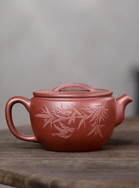 宜兴茶紫砂壶精龙血砂名家工62027手绘刻汉瓦美壶茶具