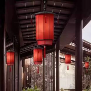 2052年景区饮店屋中檐门头室外防水庭院吊灯餐式竹编XAL灯笼挂大