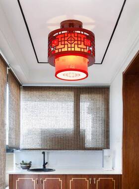 新中式玄关过道吸顶灯中餐国风木艺卧室灯古仿茶楼厅客灯93070厅