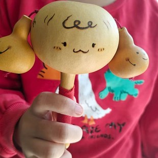 纯手工制作天然葫芦拨浪鼓3 12个月宝宝安抚玩具安全可啃咬无涂料