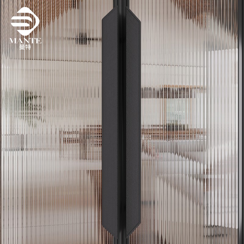 中式实木大门仿古铜拉手加厚长铝板极简黑色酒店包厢推拉门大把手