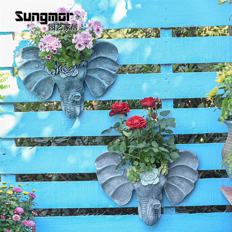Sungmor 大象壁挂花盆树脂创意田园盆栽花器阳台庭院别墅个性装饰