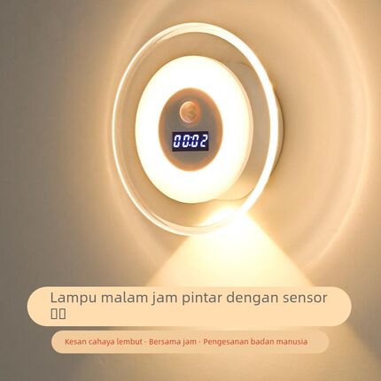 led智能遥控时钟人体感应灯壁灯小山丘射灯卧室床头充电小夜灯