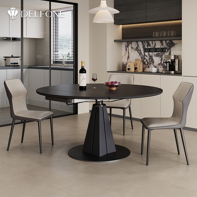 德利丰旋转伸缩岩板餐桌圆桌小户型家用餐桌椅2024新款方变圆饭桌