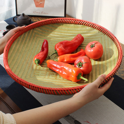 精品竹编制品有孔竹筛圆形无孔簸箕手工簸箕家用晾晒干货米筛精品